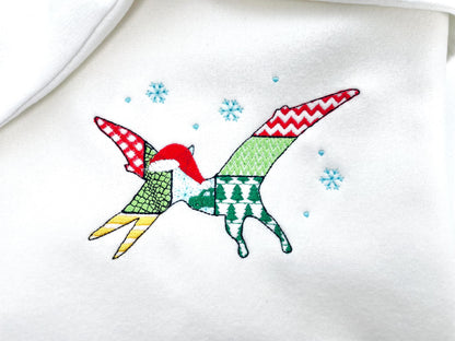 Christmas Pterodactyl Blaze Patchwork patterned Jurassic Dinosaur silhouette outline kids boys machine embroidery design