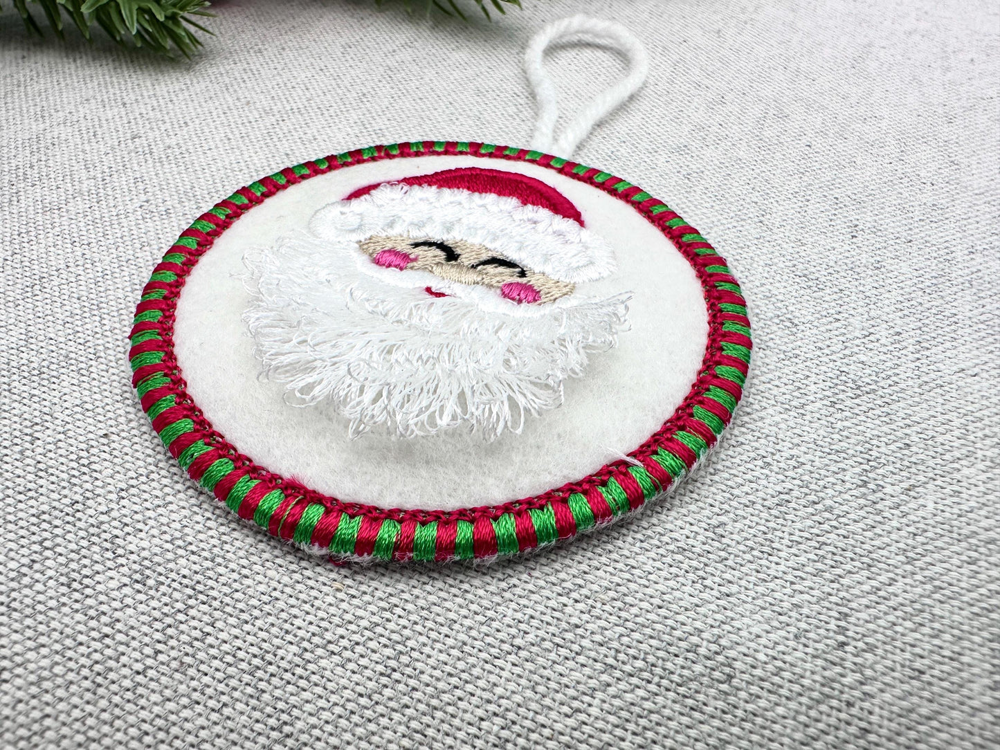 Candy satin edge with Green Red thread Fringed Santa Claus Circle Christmas ornaments decoration design