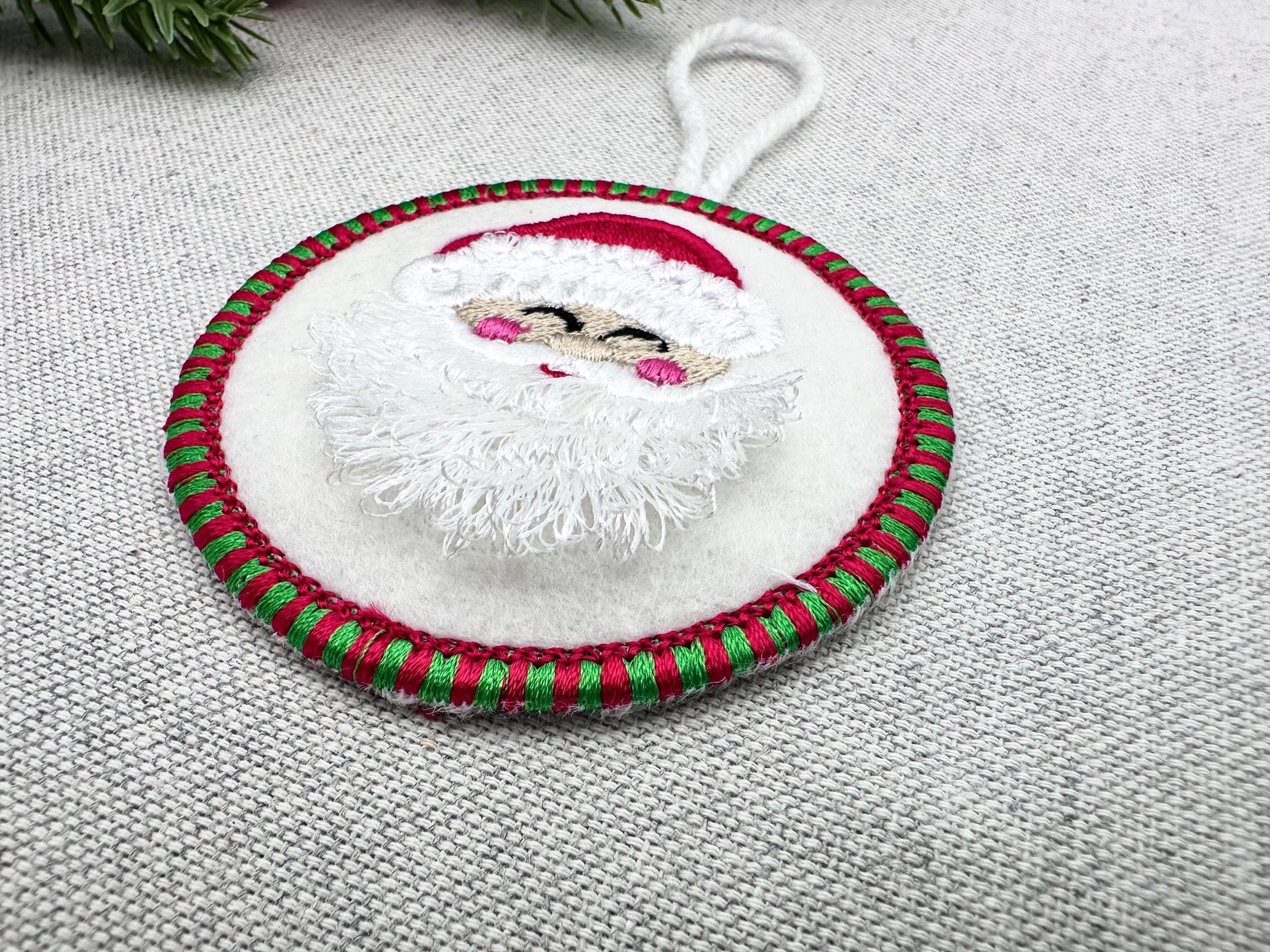 Candy satin edge with Green Red thread Fringed Santa Claus Circle Christmas ornaments decoration design