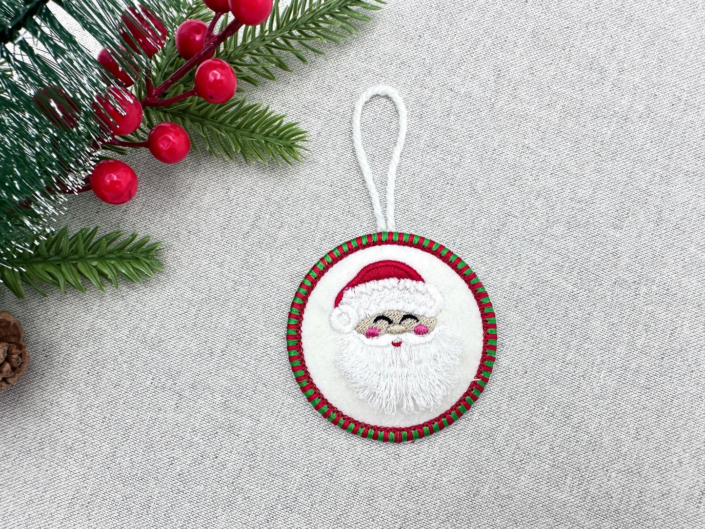 Candy satin edge with Green Red thread Fringed Santa Claus Circle Christmas ornaments decoration design