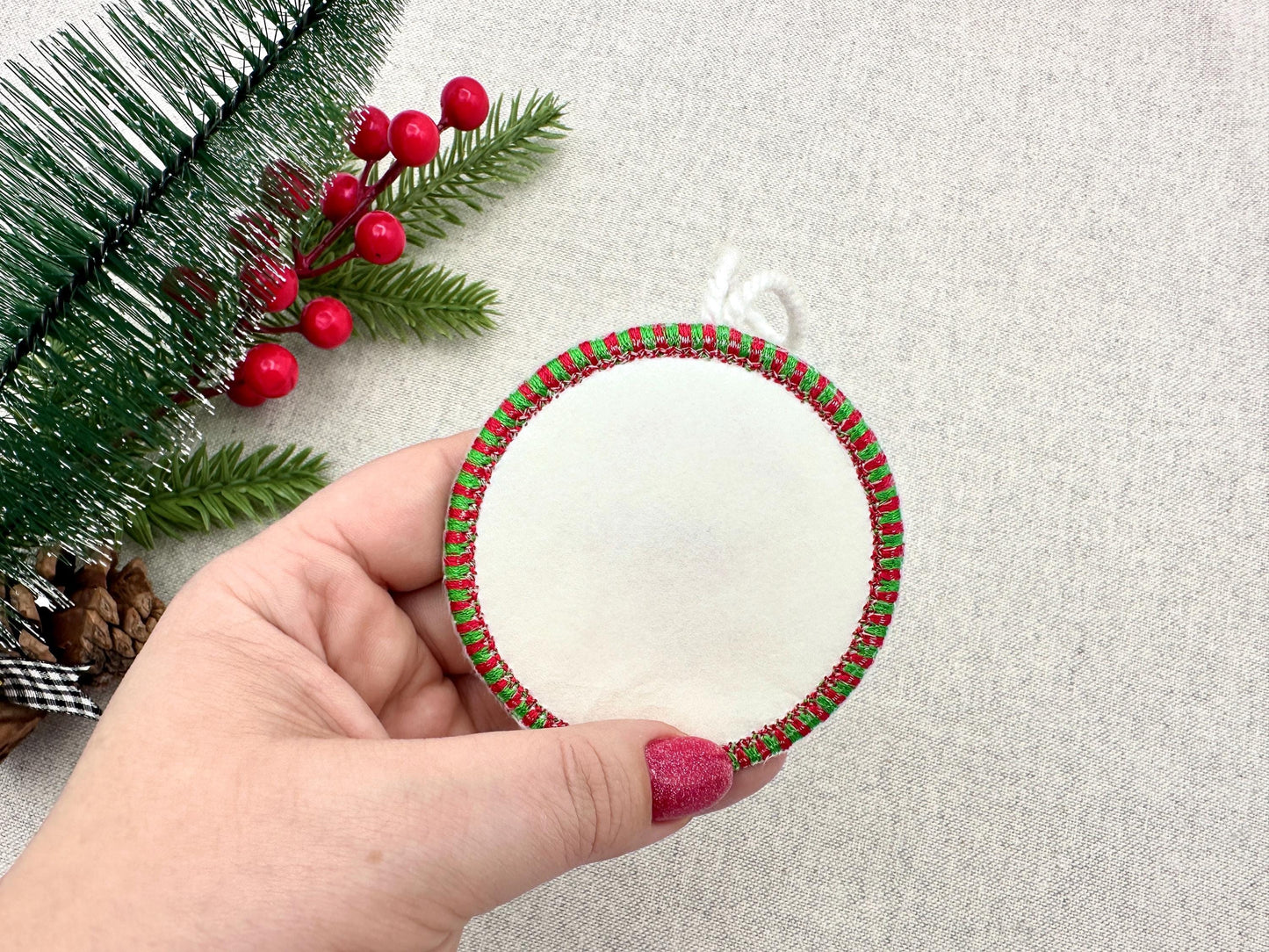 Candy satin edge with Green Red thread Fringed Santa Claus Circle Christmas ornaments decoration design