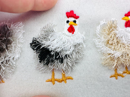 Mini Chicken Fringed Fluffy Chenille Farm Bird Machine Embroidery Design