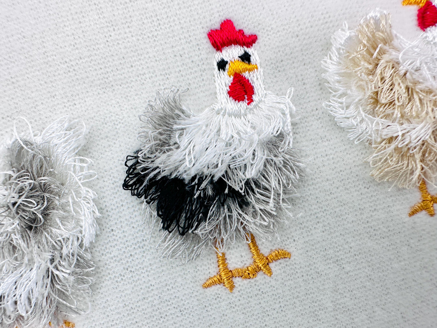 Mini Chicken Fringed Fluffy Chenille Farm Bird Machine Embroidery Design