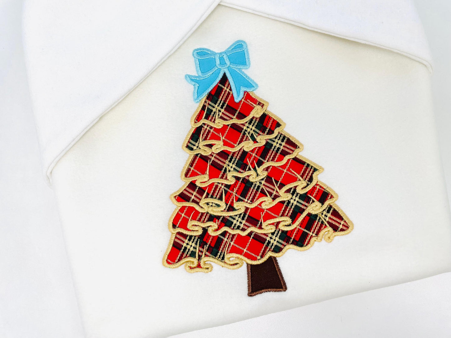 Ruffle Christmas Tree with Bow Applique machine embroidery design