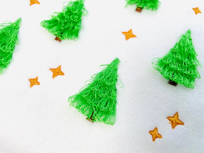 MINI Fringed Fluffy Christmas Tree SET of 4 Machine Embroidery Design