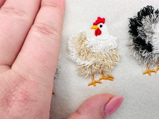 Mini Chicken Fringed Fluffy Chenille Farm Bird Machine Embroidery Designs