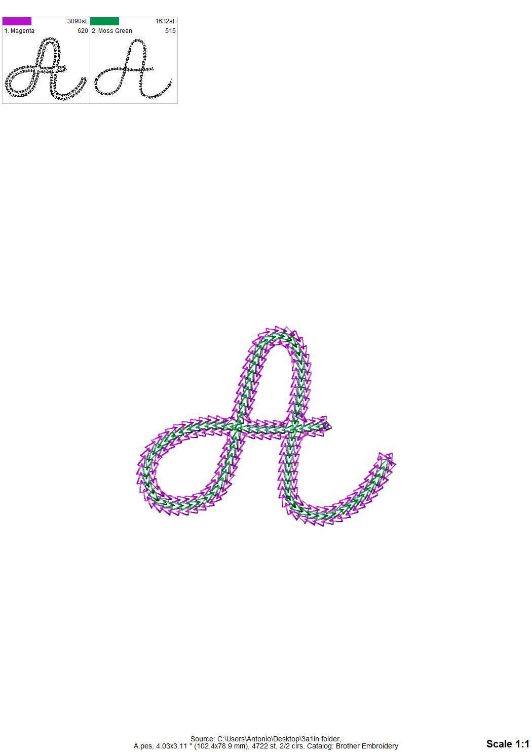 Two Color Chain FONT Buckeye light chain stitch outline handwritten Alphabet Monogram machine embroidery designs BX