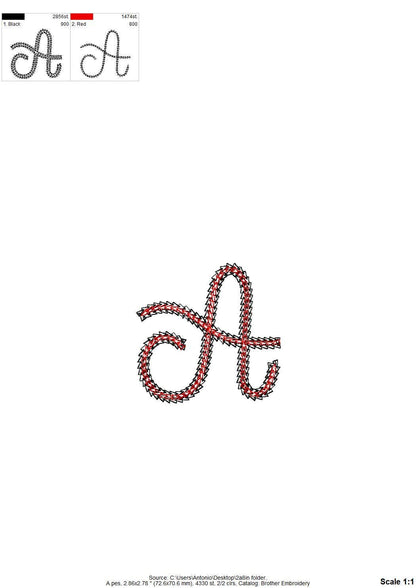 Light Stitch 2 Color Twin Chain Font – Alphabet embroidery design by Artapli