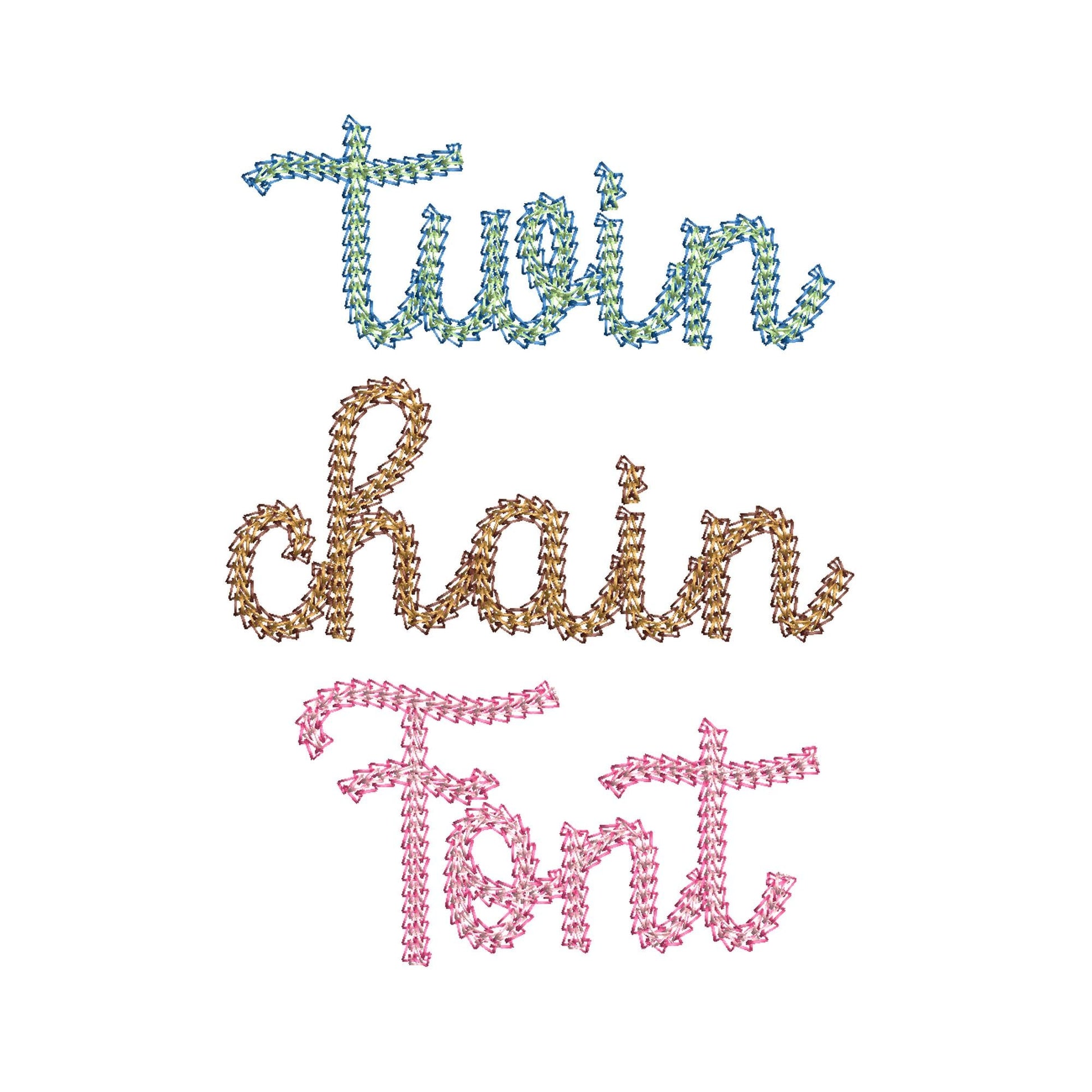 Light Stitch 2 Color Twin Chain Font – Embroidery 1.8" 2.2" 2.8" 3.4" 4" 5" | BX PES DST JEF | Artapli