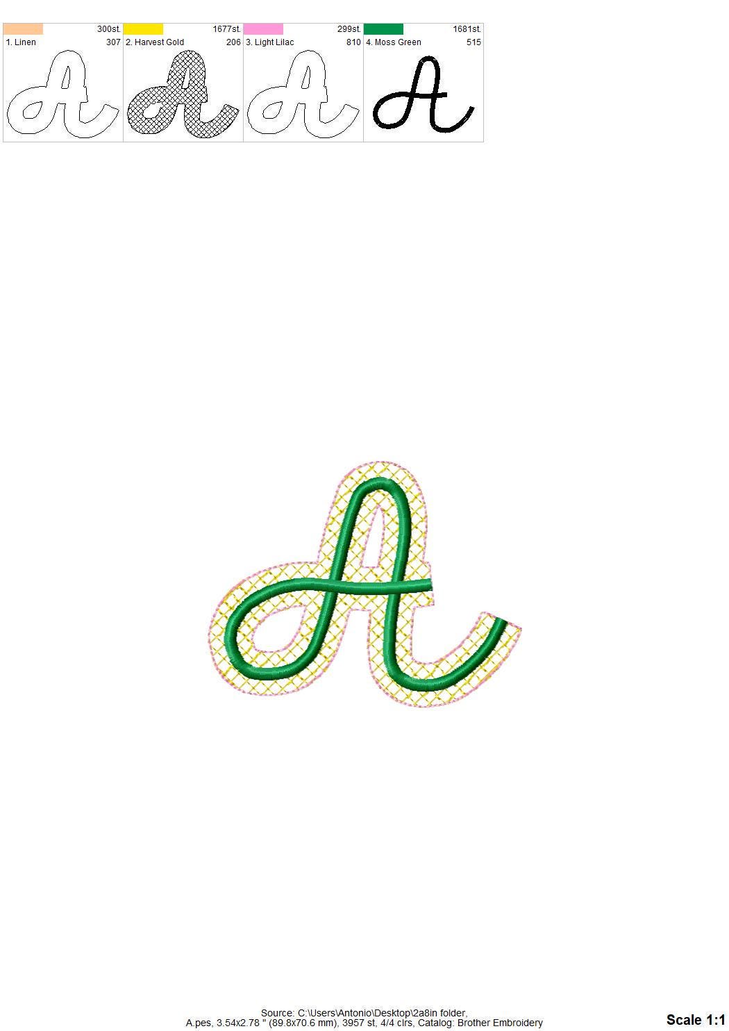 HTV vinyl satin stitch FONT glitter layer applique machine embroidery designs handwritten script Alphabet Monogram