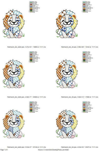 Cute little Patchwork Lion awesome patterned outline animal machine embroidery designs light stitch baby girls boys