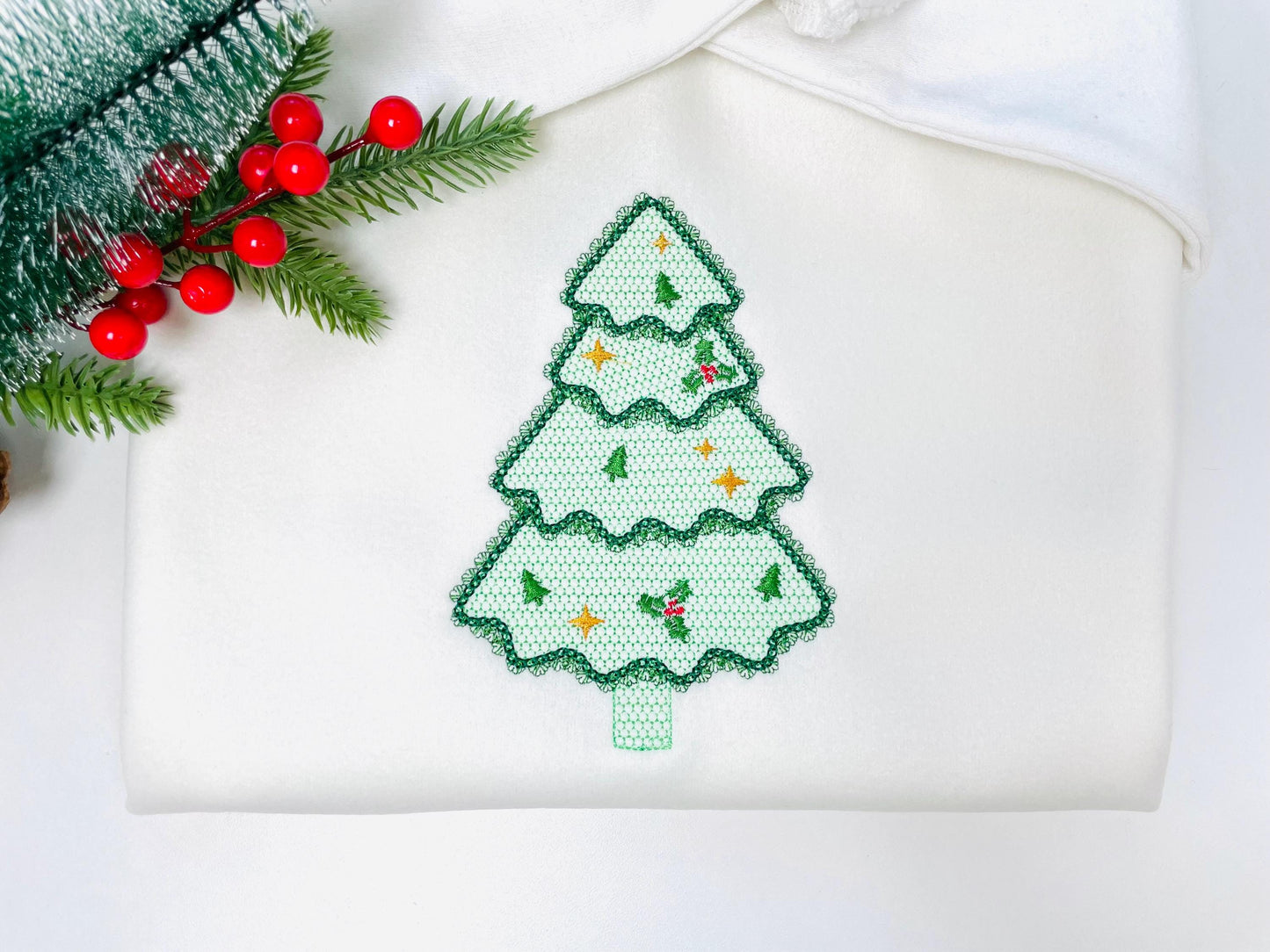 Floral Christmas Tree lace effect and awesome lace edge machine embroidery designs for hoop 5x7 6x10 8x8 sweet home decoration