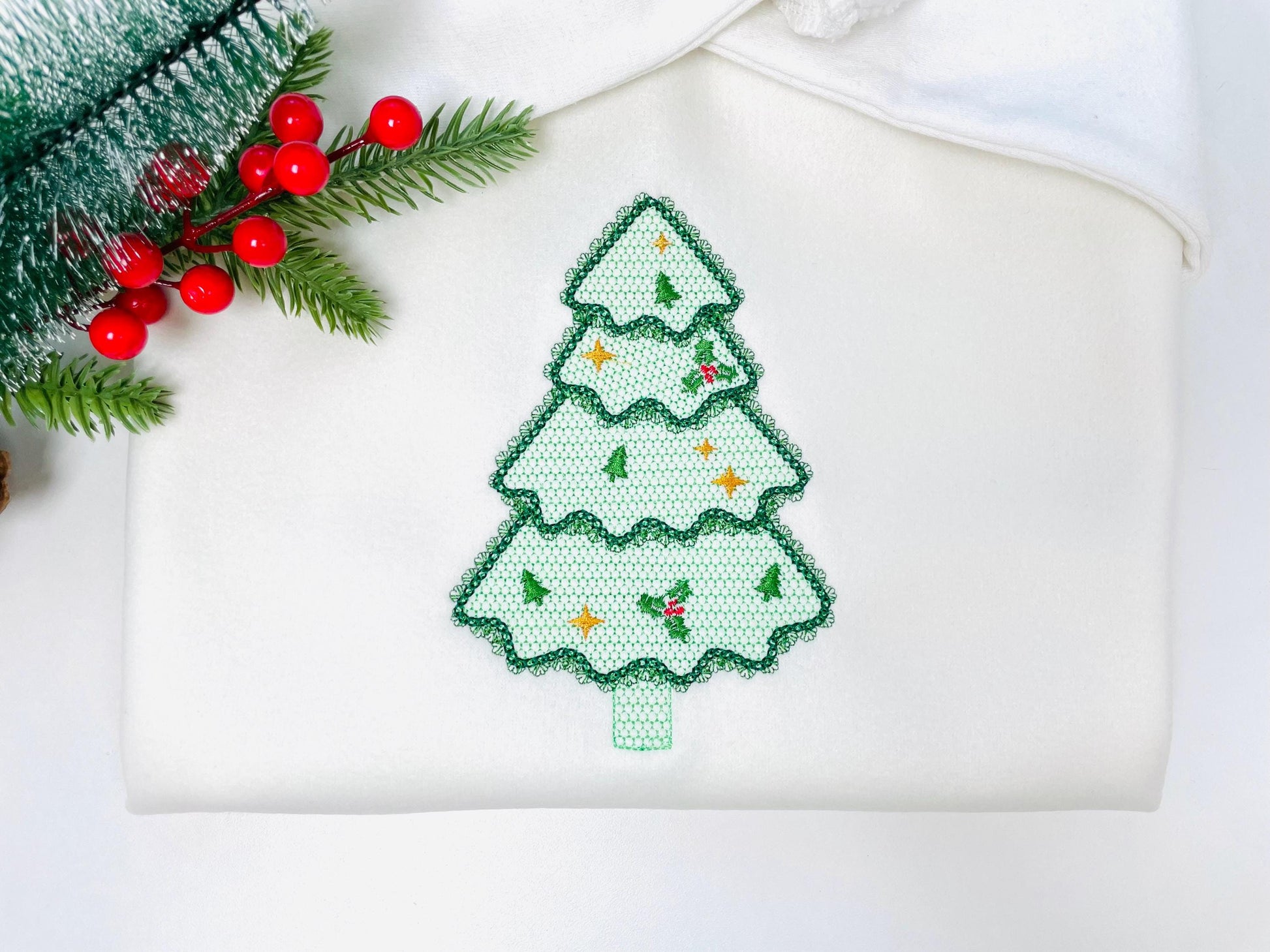 Floral Christmas Tree lace effect and awesome lace edge machine embroidery designs for hoop 5x7 6x10 8x8 sweet home decoration