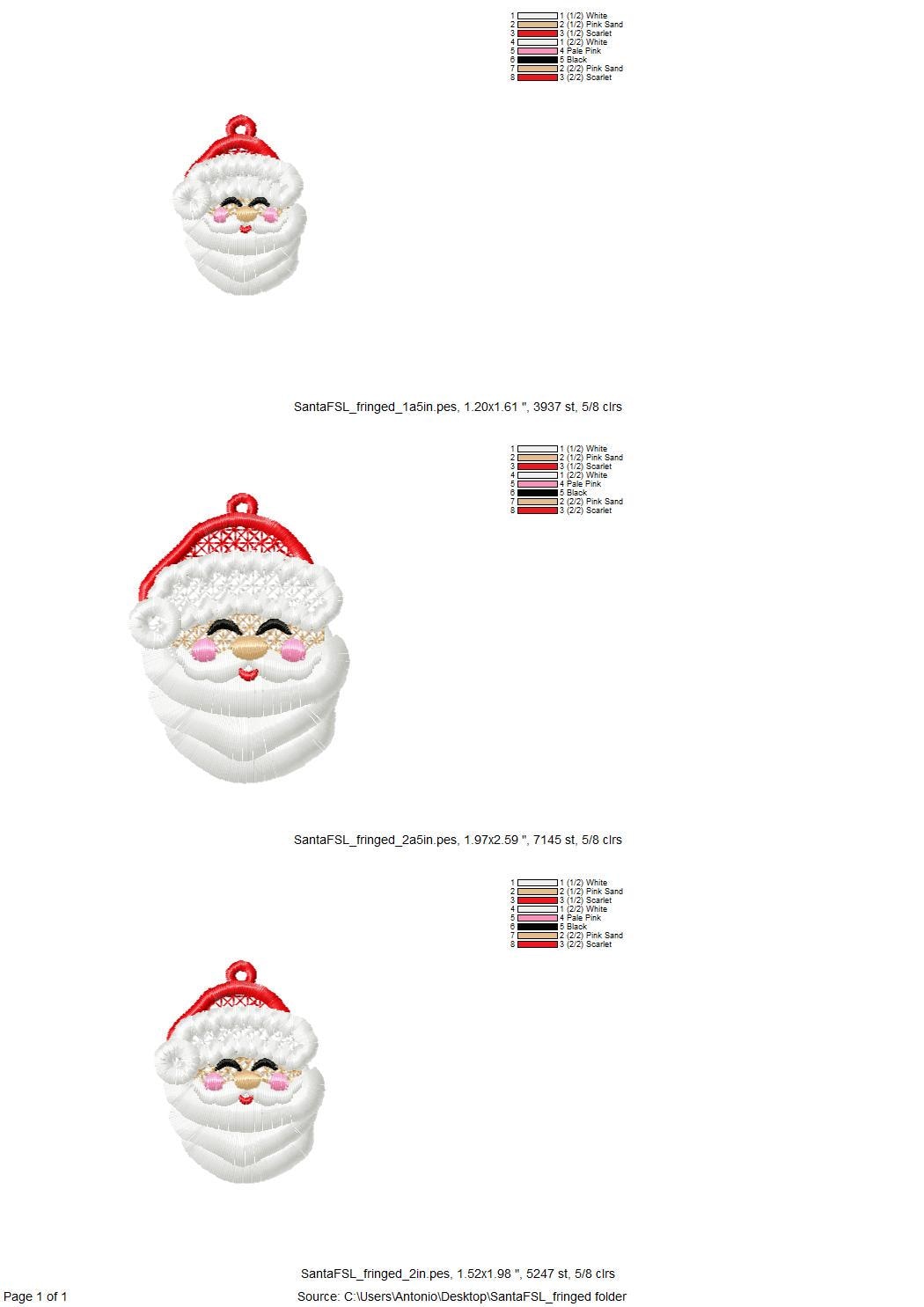 Christmas Santa Fringed Fluffy Earrings Charm Ornament in the Hoop FSL Freestanding Lace Kids Girls Machine Embroidery Designs