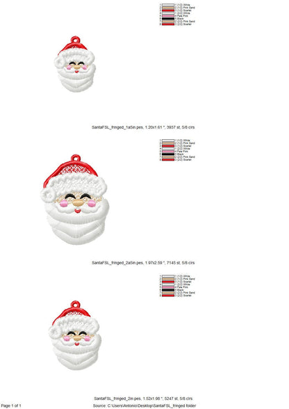 Christmas Santa Fringed Fluffy Earrings Charm Ornament in the Hoop FSL Freestanding Lace Kids Girls Machine Embroidery Designs