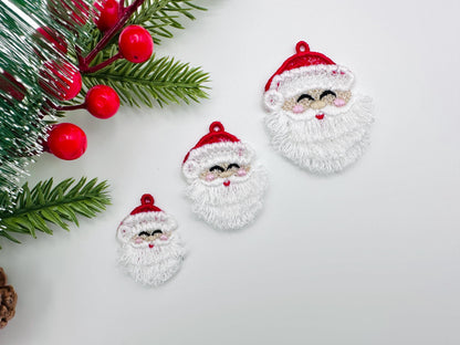 Christmas Santa Fringed Fluffy Earrings Charm Ornament in the Hoop FSL Freestanding Lace Kids Girls Machine Embroidery Designs