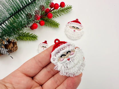 Christmas Santa Fringed Fluffy Earrings Charm Ornament in the Hoop FSL Freestanding Lace Kids Girls Machine Embroidery Designs