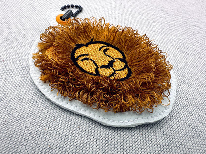 Fringed Fluffy Lion Eyelet and Key Fob Snap Tab in the hoop machine embroidery designs ITH keychain bag tag kids boys gift idea