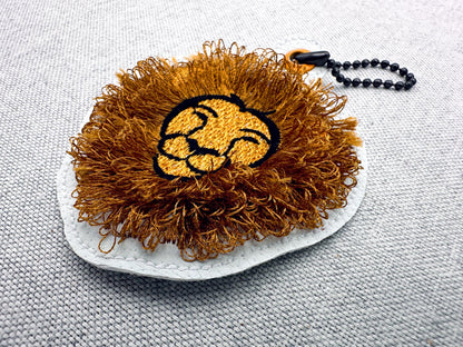 Fringed Fluffy Lion Eyelet and Key Fob Snap Tab in the hoop machine embroidery designs ITH keychain bag tag kids boys gift idea