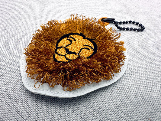 Fringed Fluffy Lion Eyelet and Key Fob Snap Tab in the hoop machine embroidery designs ITH keychain bag tag kids boys gift idea