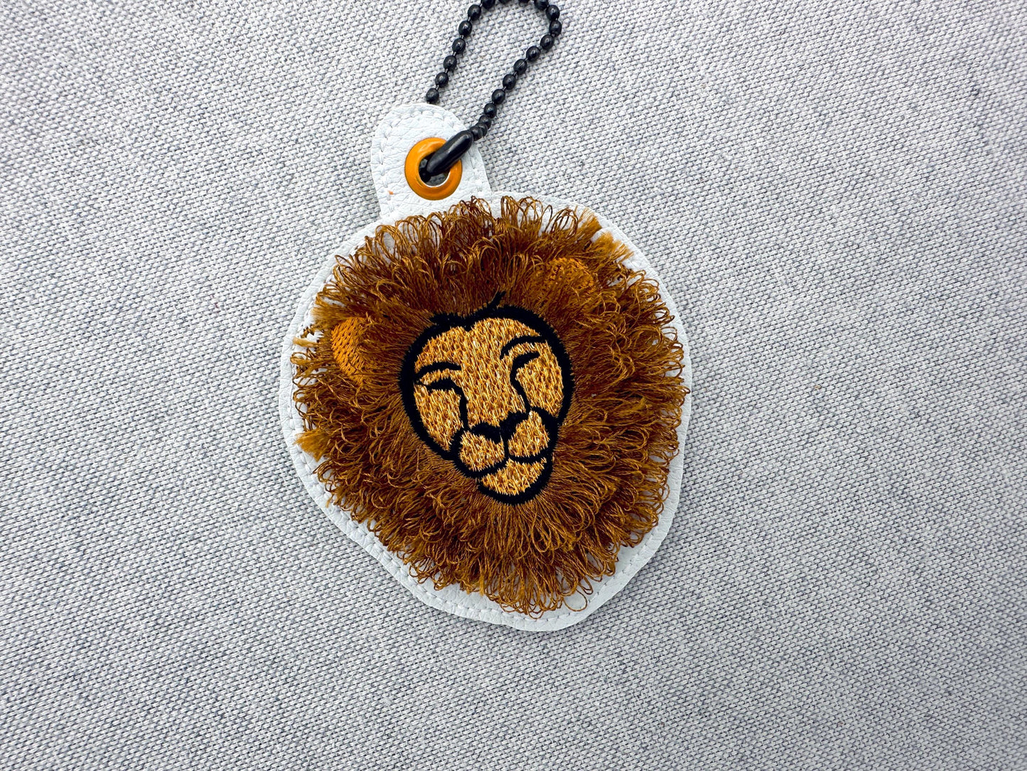 Fringed Fluffy Lion Eyelet and Key Fob Snap Tab in the hoop machine embroidery designs ITH keychain bag tag kids boys gift idea