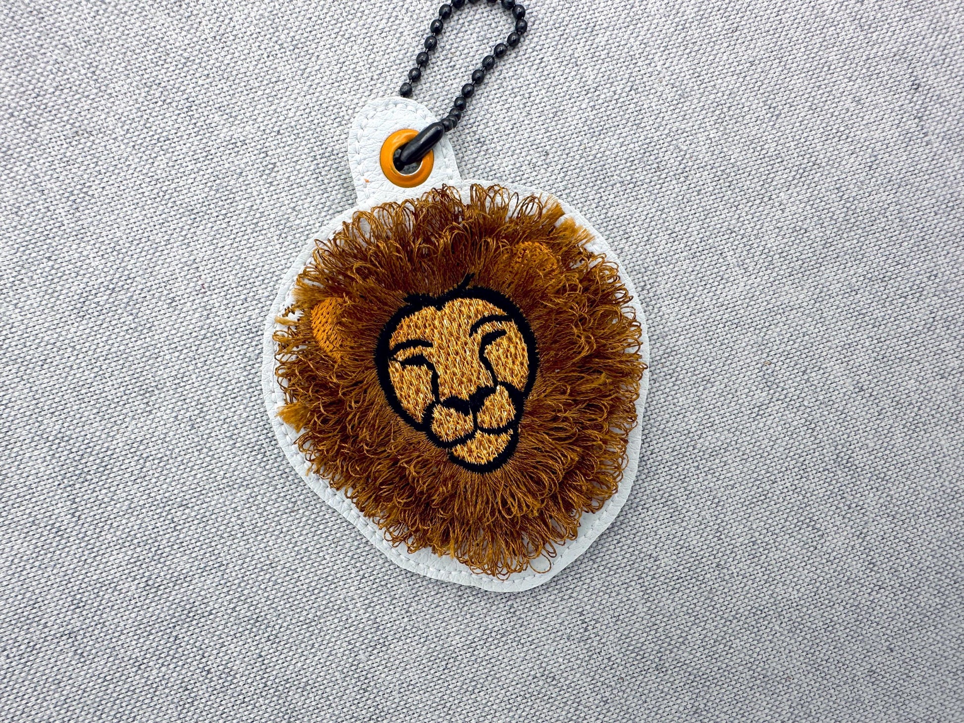 Fringed Fluffy Lion Eyelet and Key Fob Snap Tab in the hoop machine embroidery designs ITH keychain bag tag kids boys gift idea