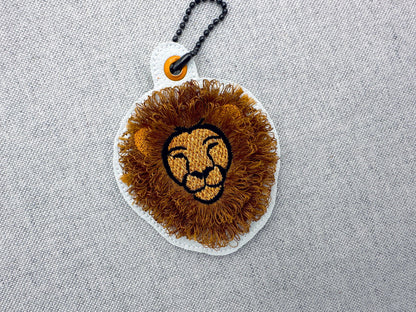 Fringed Fluffy Lion Eyelet and Key Fob Snap Tab in the hoop machine embroidery designs ITH keychain bag tag kids boys gift idea