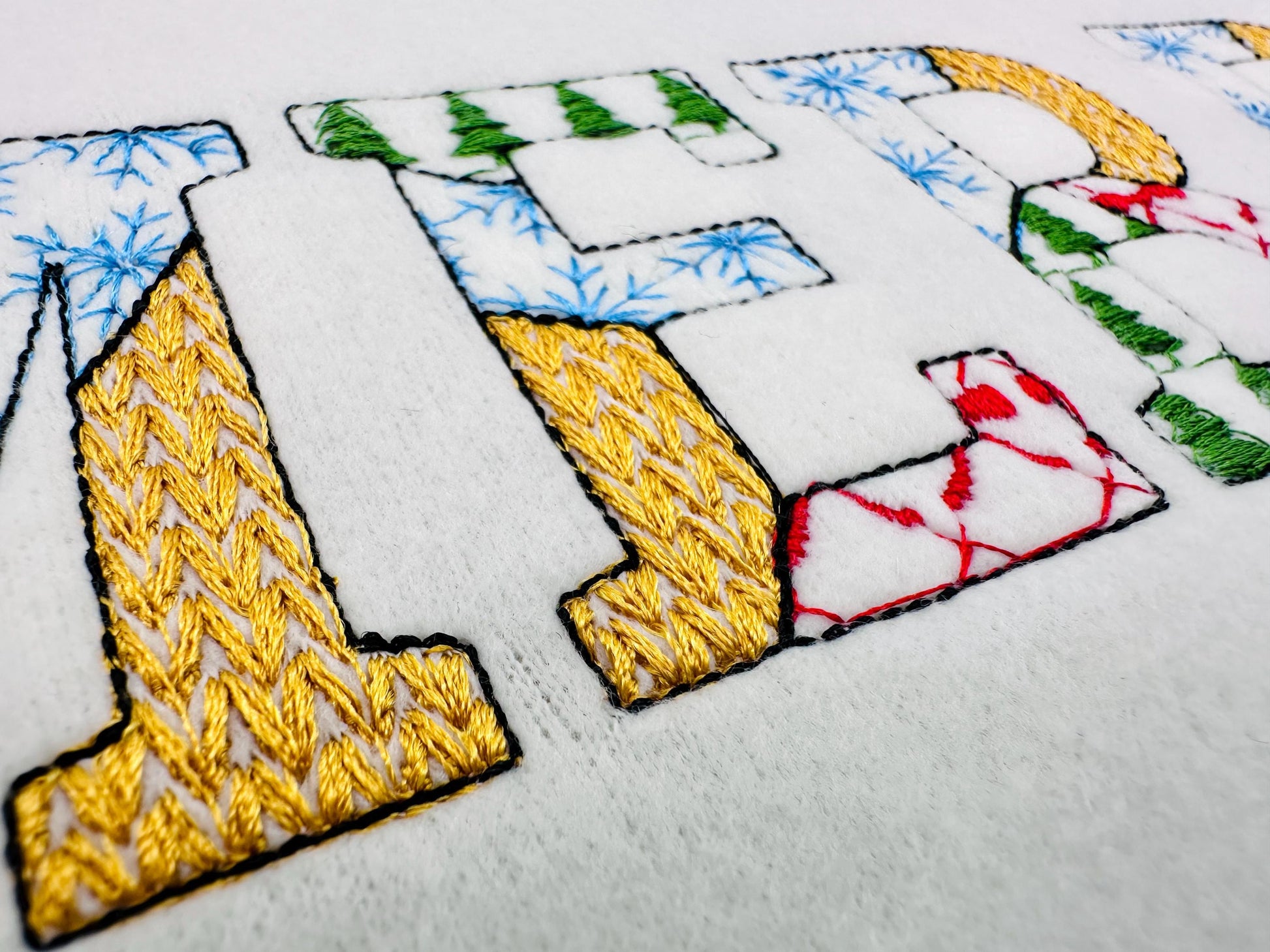 Christmas theme Patterned Block Font Patchwork alphabet Monogram letters numbers machine embroidery designs sizes 1.8 up to 3.5 inch, BX