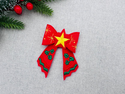 Christmas Star Bow 3D dimensional machine embroidery designs felt feltie design simply in the hoop ITH project kids girls accessory ornament