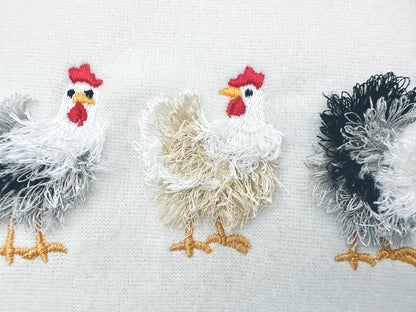 Mini Fringed Chicken SET of 4 Single Fluffy Chicken and Four Chickens in a Row Fringe Fluffy Chenille Farm Bird
