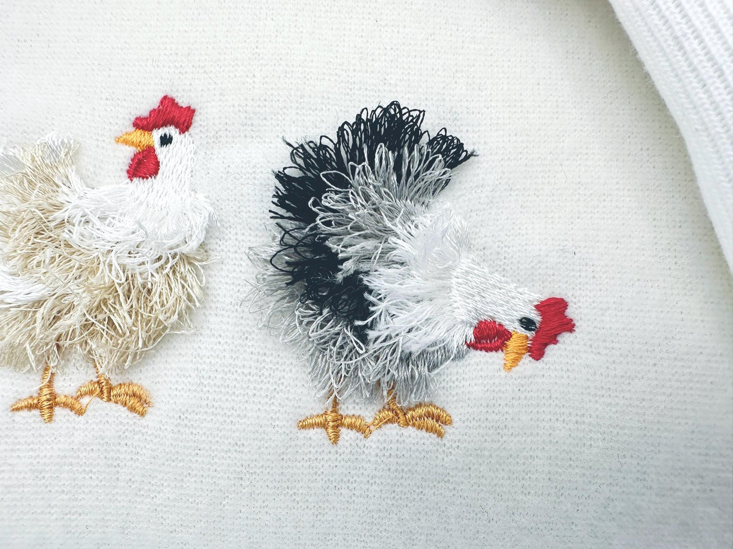 Mini Fringed Chicken SET of 4 Single Fluffy Chicken and Four Chickens in a Row Fringe Fluffy Chenille Farm Bird