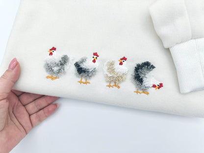 Mini Fringed Chicken SET of 4 Single Fluffy Chicken and Four Chickens in a Row Fringe Fluffy Chenille Farm Bird