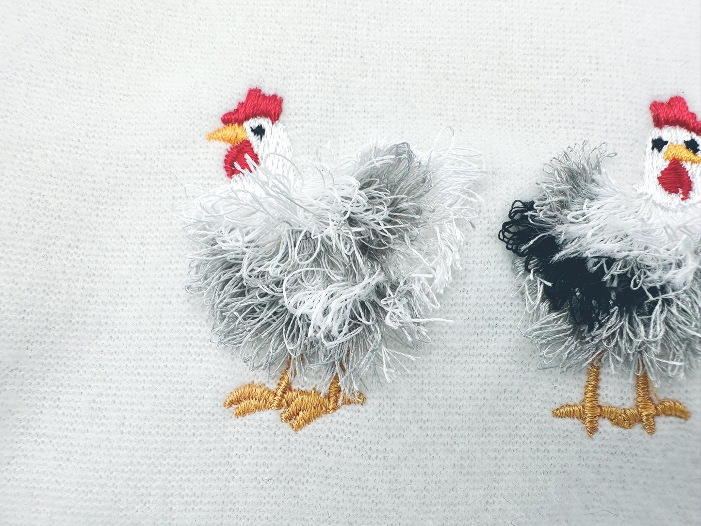 Mini Fringed Chicken SET of 4 Single Fluffy Chicken and Four Chickens in a Row Fringe Fluffy Chenille Farm Bird
