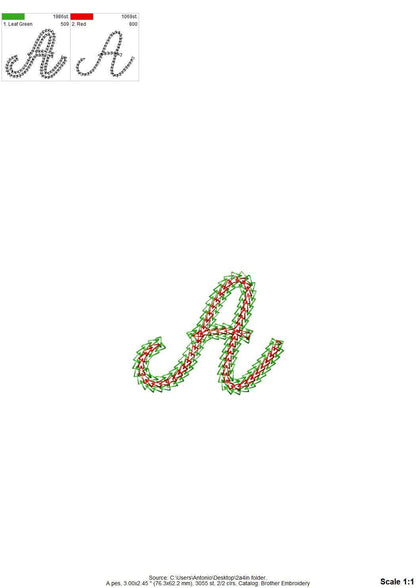 2 Color Chain Stitch FONT Chain Grace Alphabet Monogram machine embroidery designs handwritten script letters BX