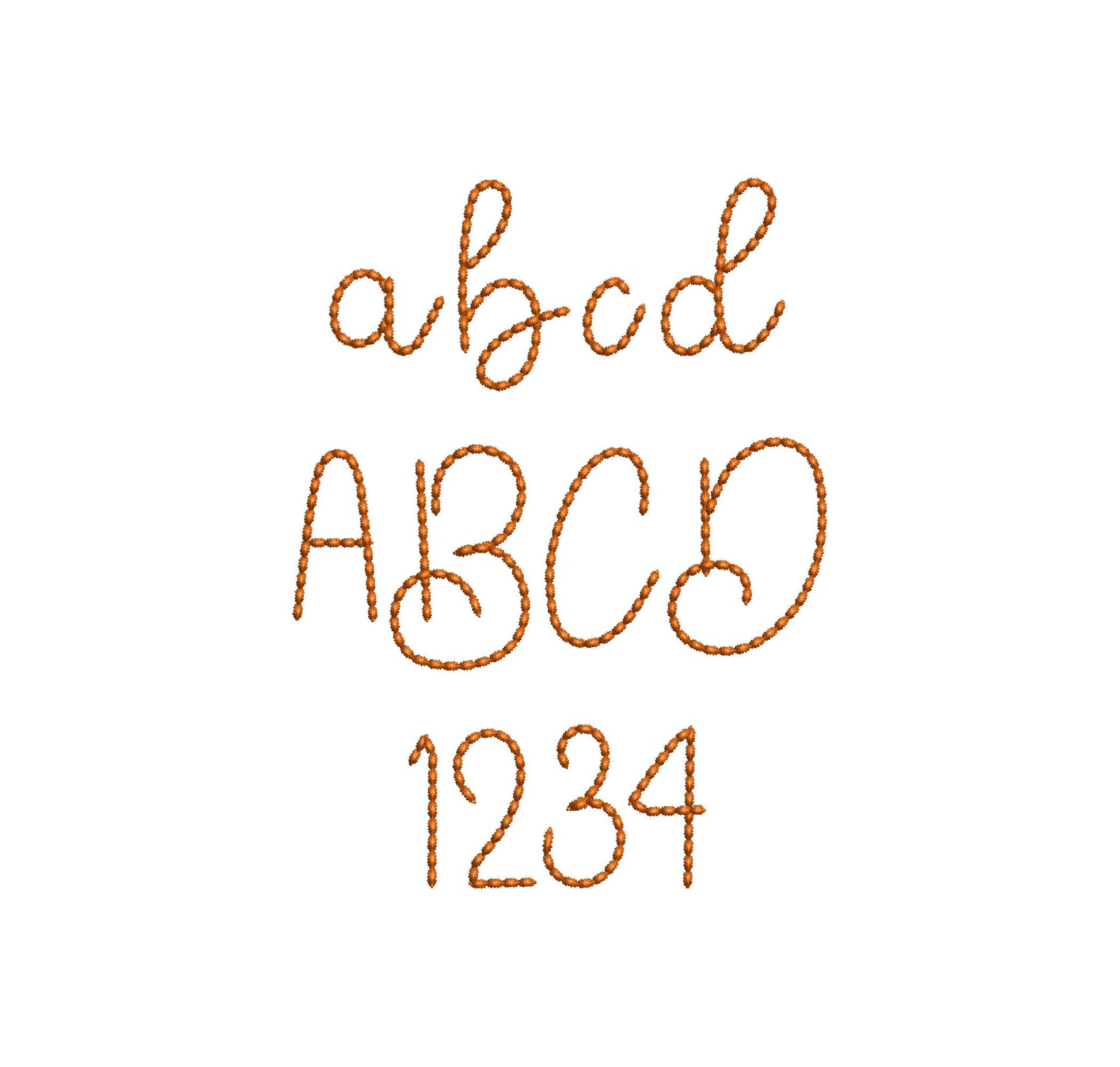 Script FONT Bare Stitch Hand Stitch Effect Alphabet Monogram Machine Embroidery Designs Bean Stitch Letters and Numbers