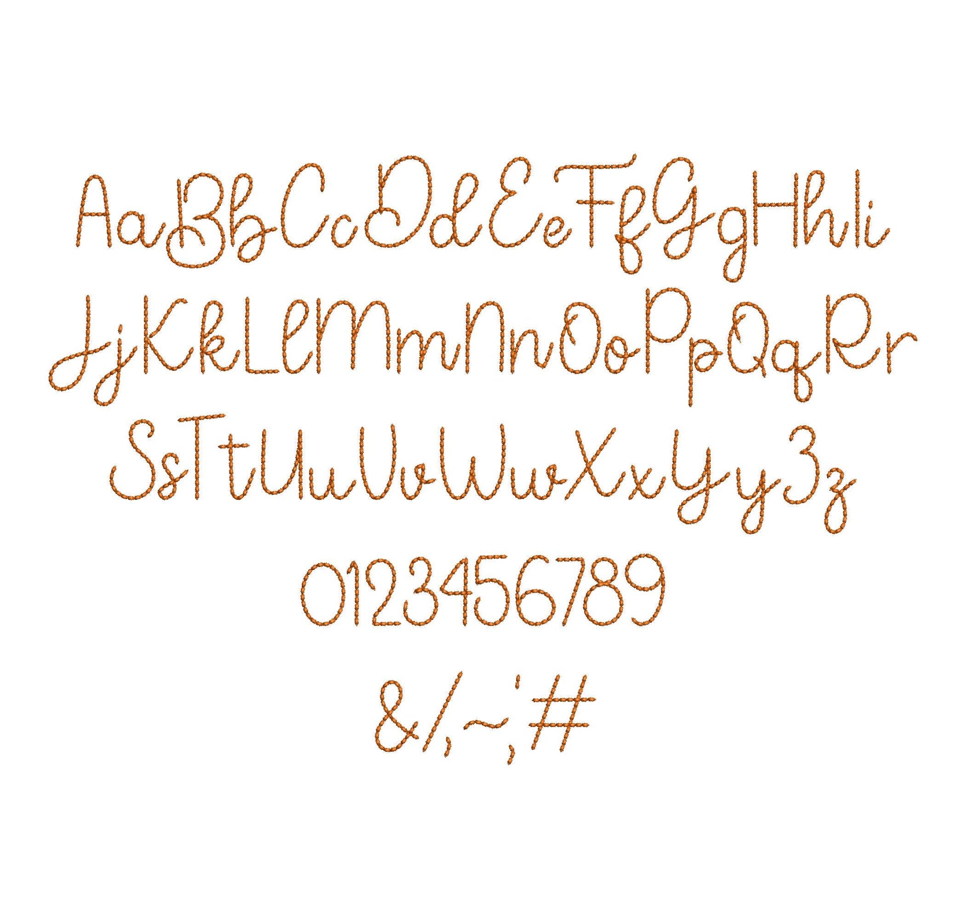 Script FONT Bare Stitch Hand Stitch Effect Alphabet Monogram Machine Embroidery Designs Bean Stitch Letters and Numbers