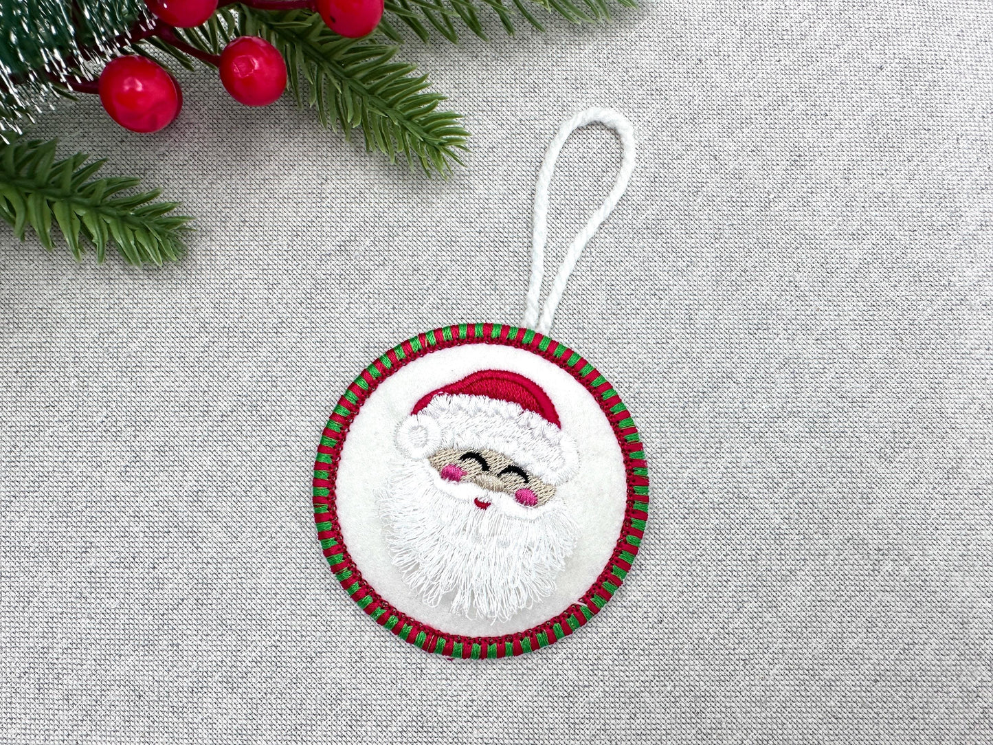 Candy satin edge with Green Red thread Fringed Santa Claus Circle Christmas ornaments decoration design