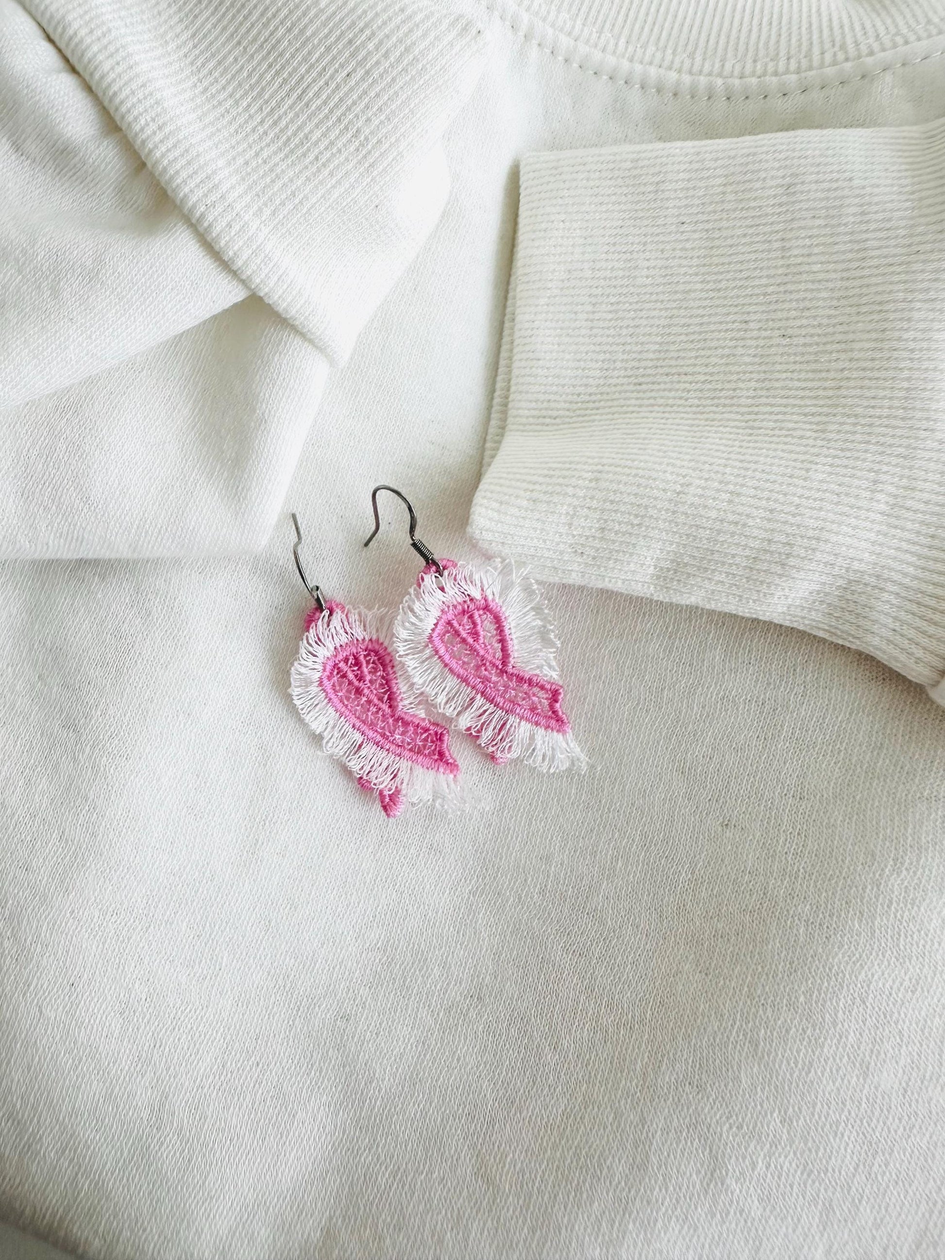 Fringed Pink Ribbon Earrings FSL