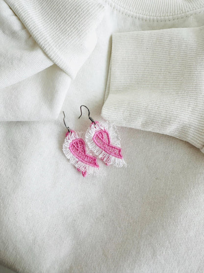 Fringed Pink Ribbon Earrings FSL