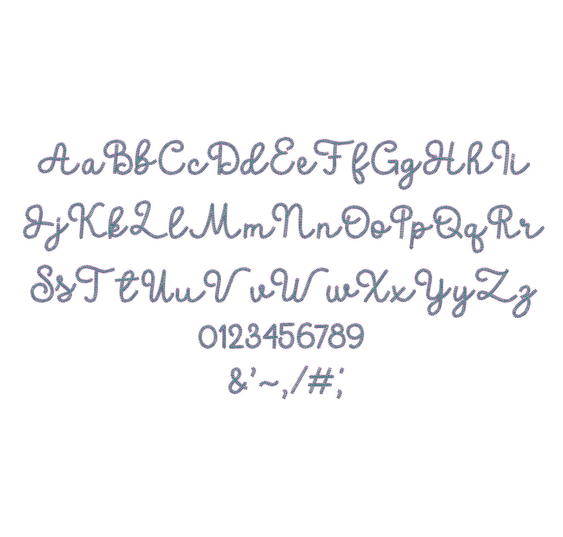 Two Color Chain FONT Buckeye light chain stitch outline handwritten Alphabet Monogram machine embroidery designs BX