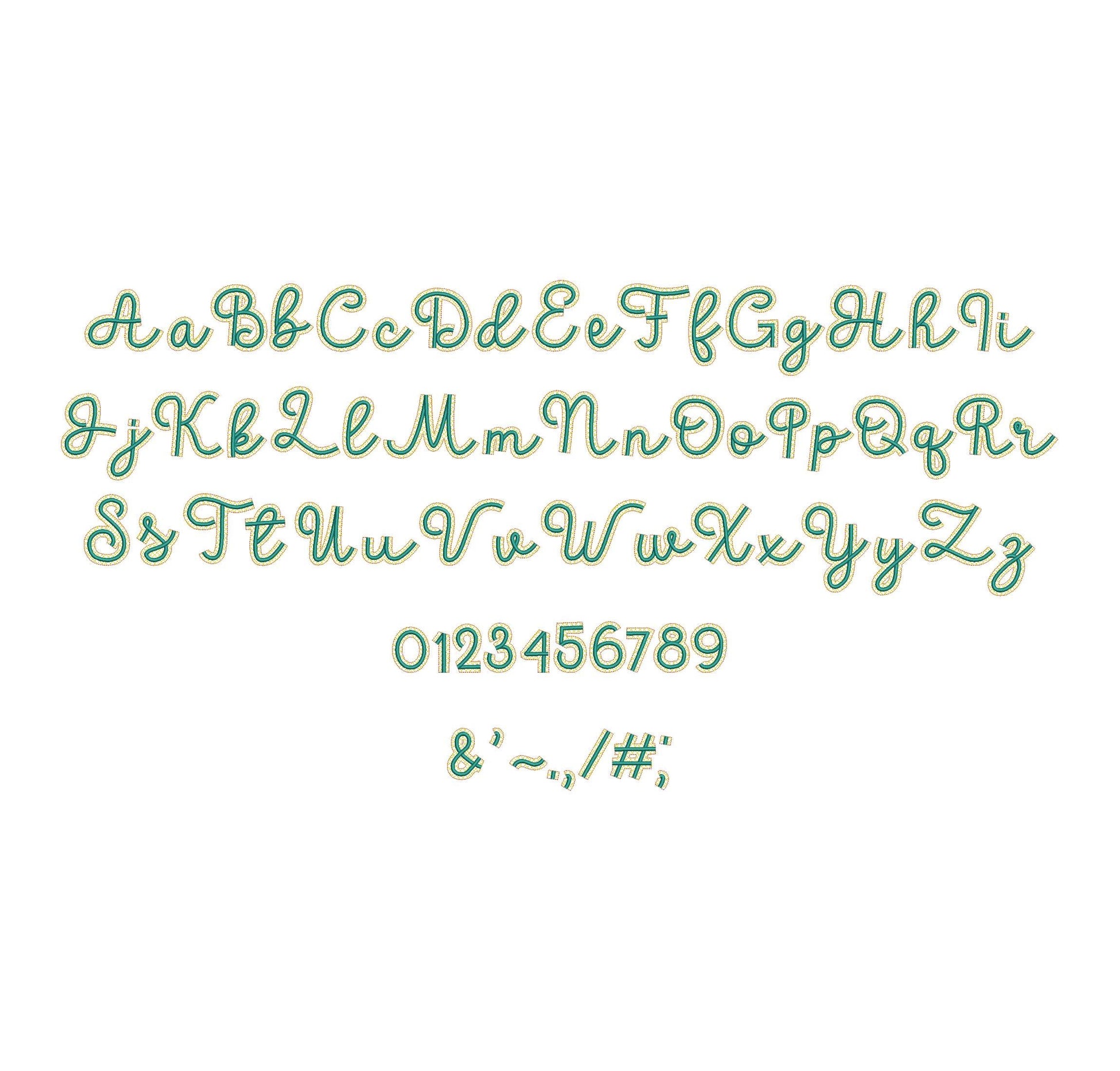 HTV vinyl satin stitch FONT glitter layer applique machine embroidery designs handwritten script Alphabet Monogram