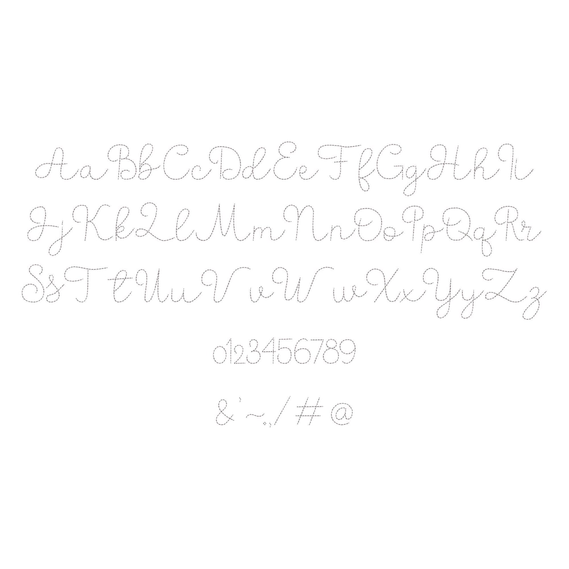 Handwritten script FONT Butter Bean Stitch Alphabet Monogram machine embroidery designs letters numbers punctuation