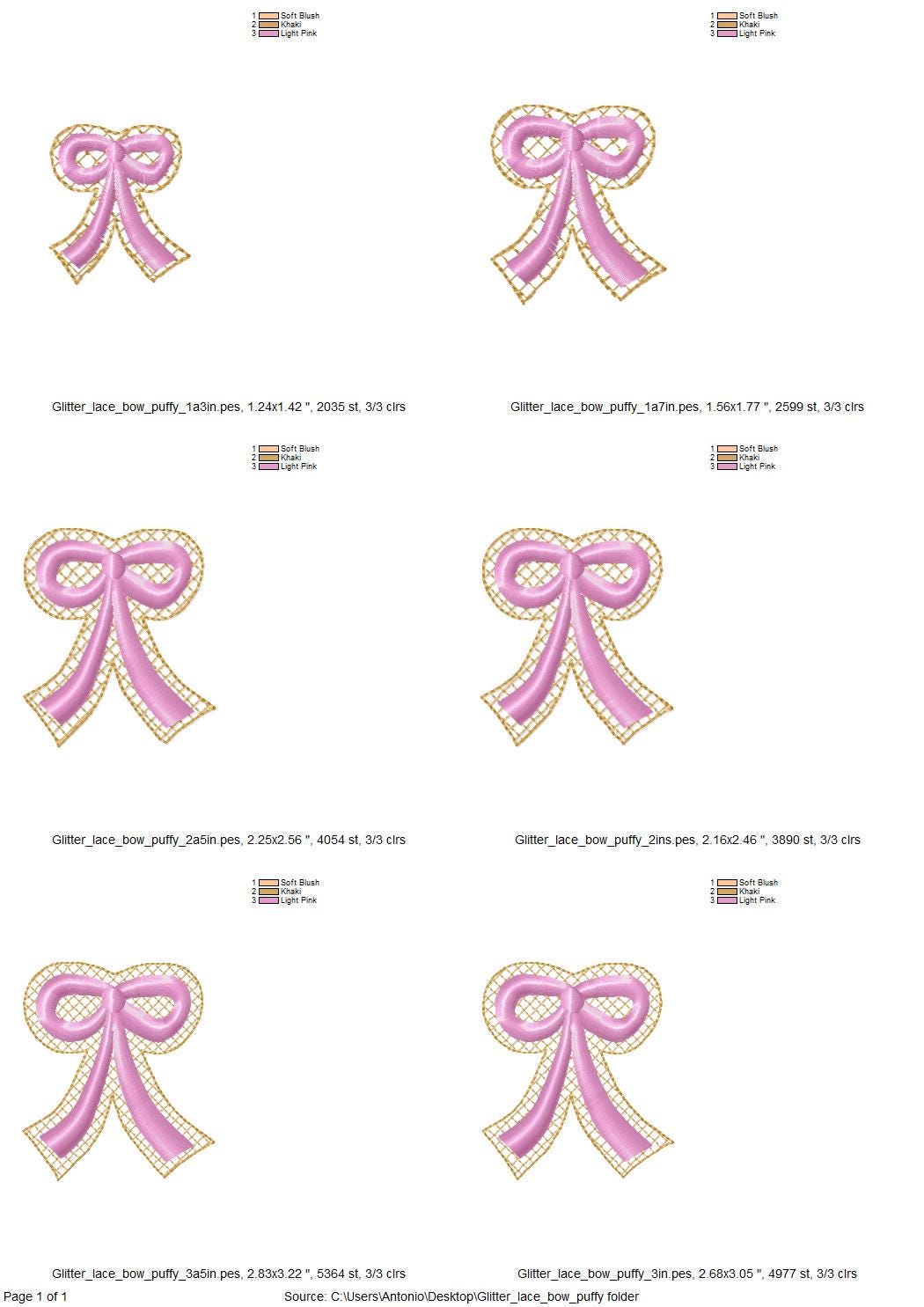 HTV glitter vinyl and puffy foam Bow machine embroidery designs 3d raised kids girls monogram accent add-on mini sizes 1.3 up to 3.5 inch