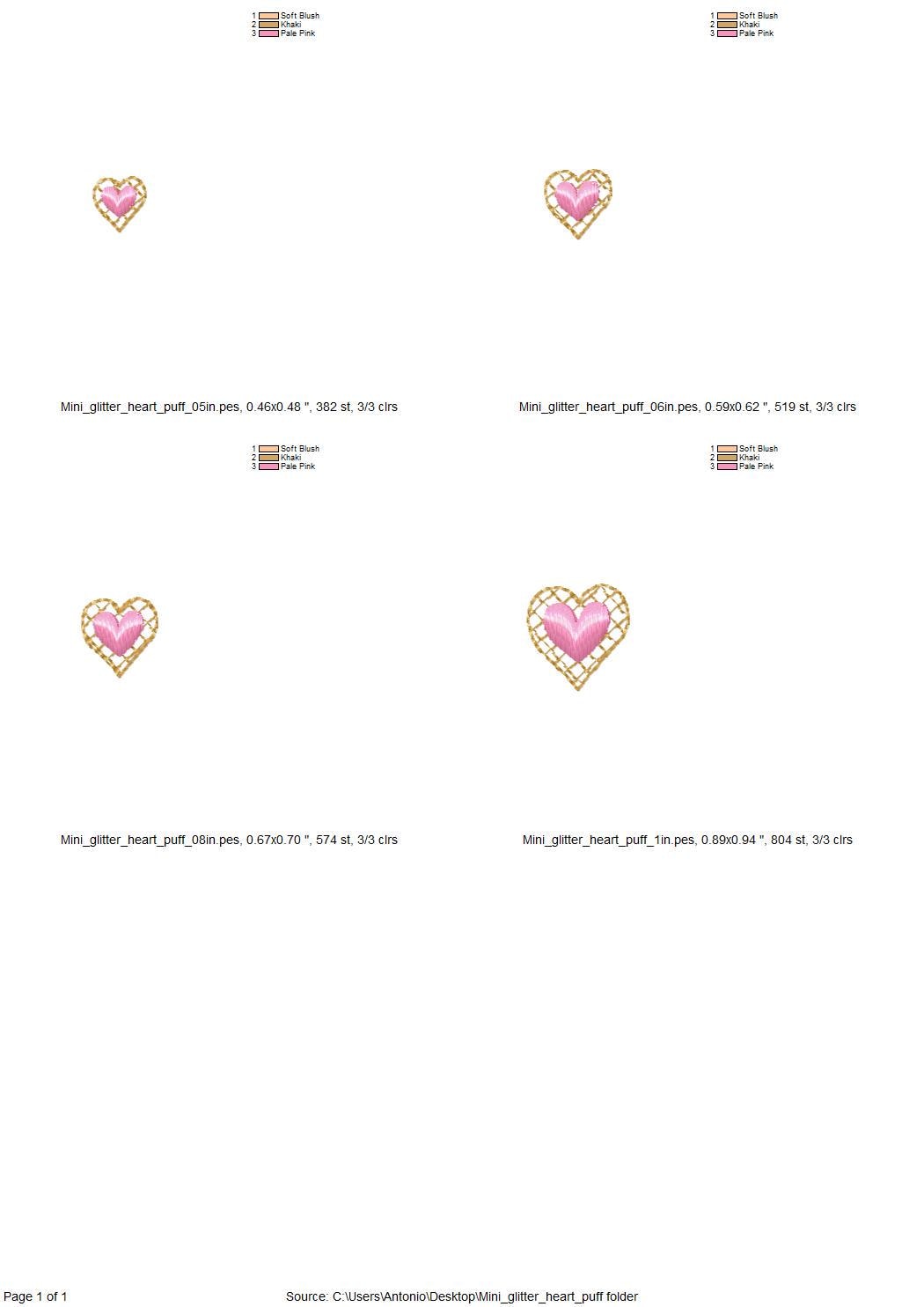 HTV glitter vinyl and puffy foam Mini Heart add-on kids girls baby Monogram accent 3d raised machine embroidery designs