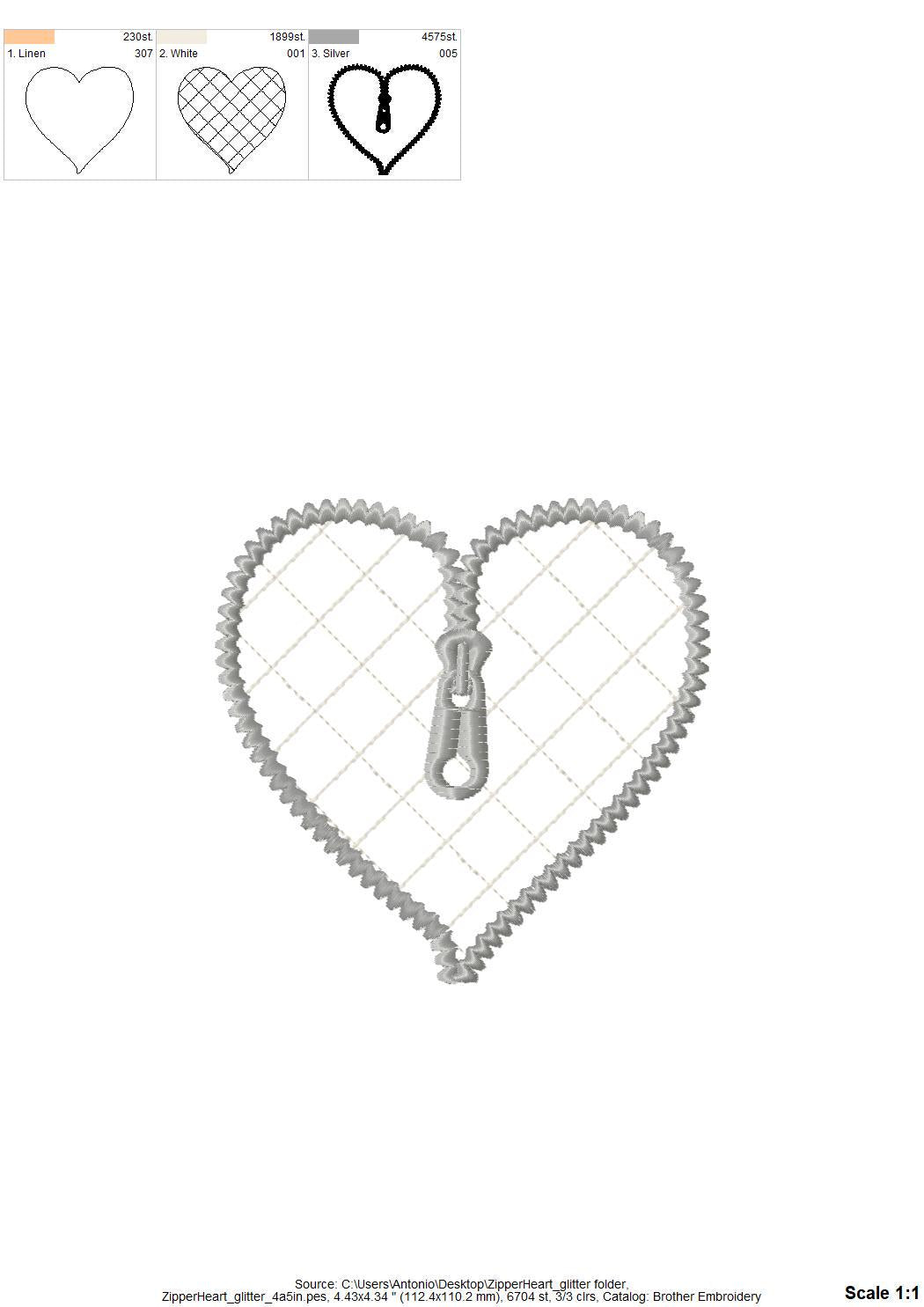 HTV glitter vinyl Zipper Heart Applique machine embroidery designs kids girls Valentines Day Heart shape design