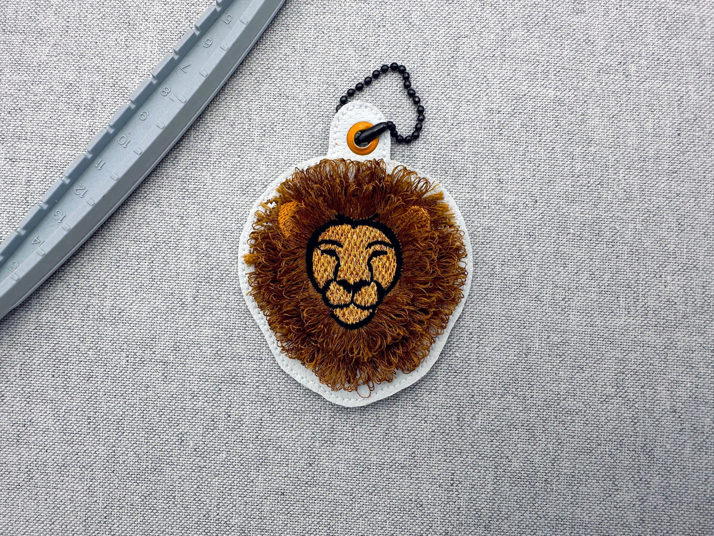 Fringed Fluffy Lion Eyelet and Key Fob Snap Tab in the hoop machine embroidery designs ITH keychain bag tag kids boys gift idea