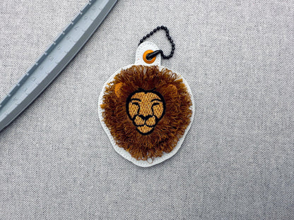 Fringed Fluffy Lion Eyelet and Key Fob Snap Tab in the hoop machine embroidery designs ITH keychain bag tag kids boys gift idea