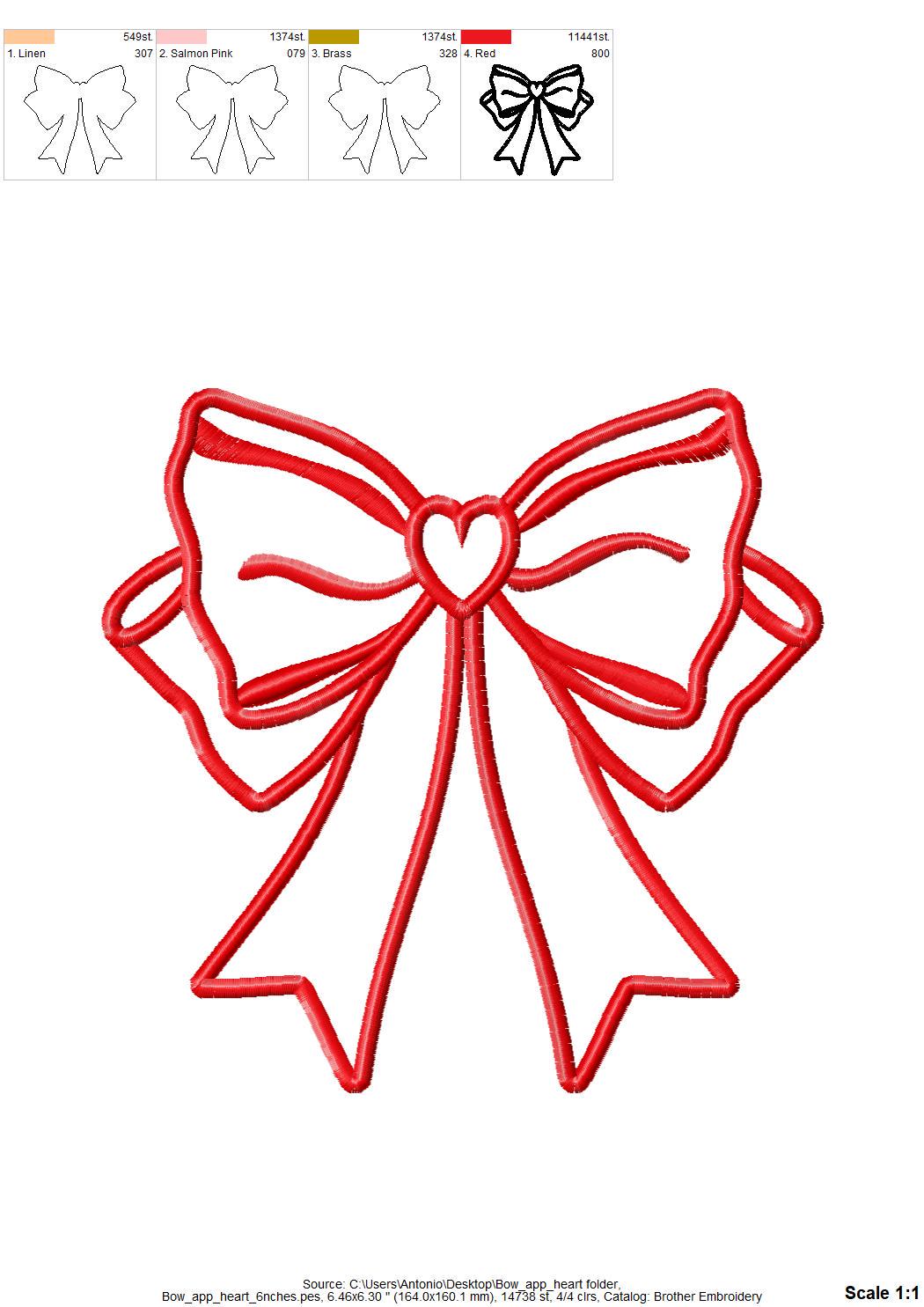 Heart Side Bow Applique