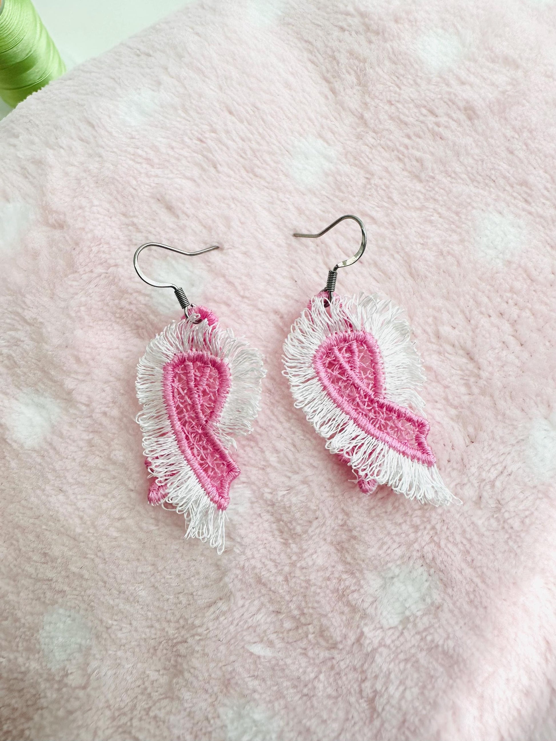 Fringed Pink Ribbon Earrings FSL