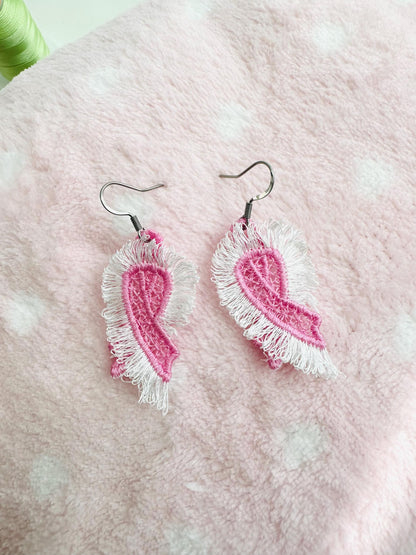 Fringed Pink Ribbon Earrings FSL